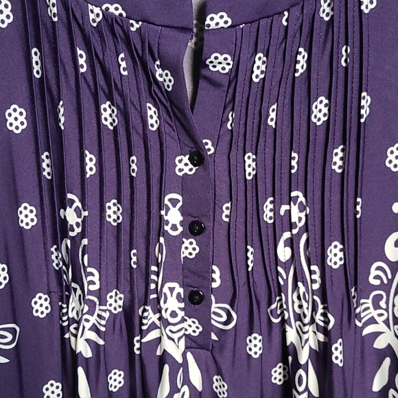Purple Floral 3/4 Sleeve Flowy Tunic Blouse - Picture 3 of 4